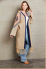 Double Take Geometric Fringe Hem Open Front Duster Cardigan - My Store