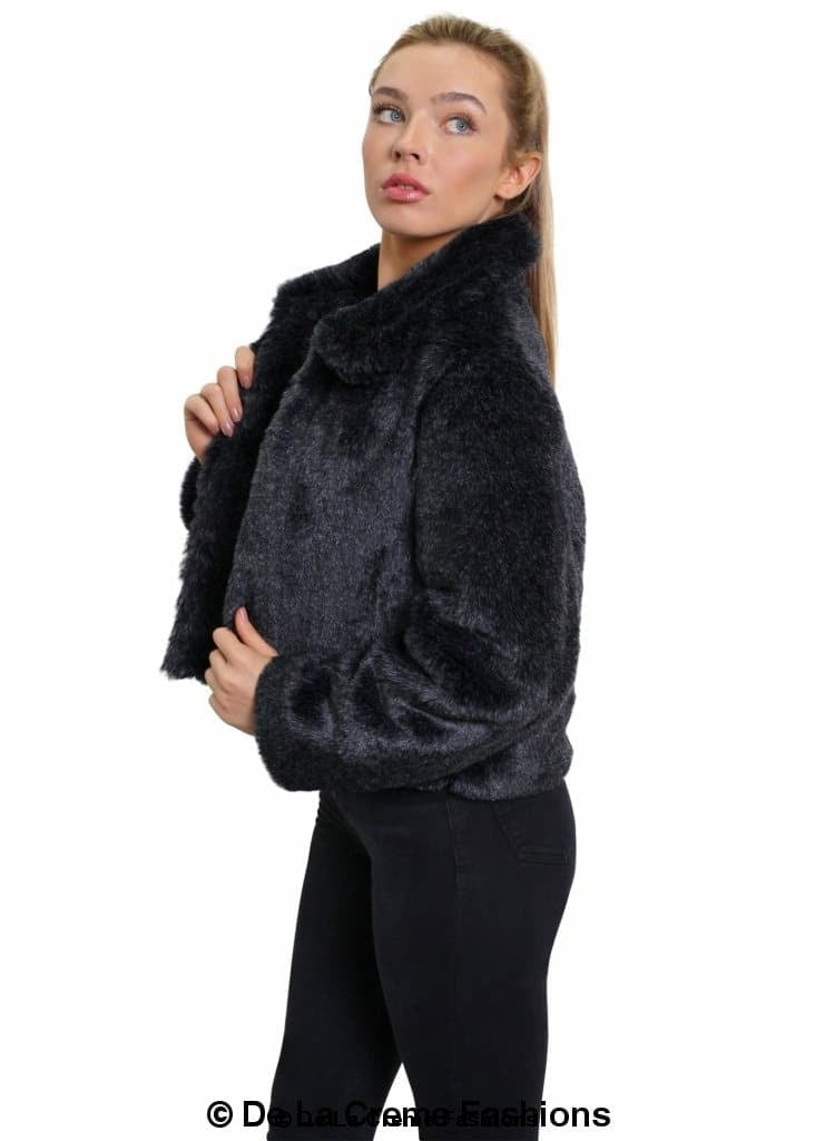 De La Creme Womens Faux Fur Cropped Aviator Bomber - My Store