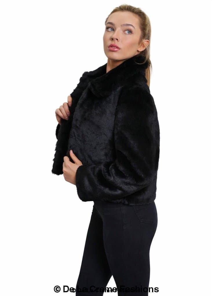 De La Creme Womens Faux Fur Cropped Aviator Bomber - My Store