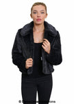 De La Creme Womens Faux Fur Cropped Aviator Bomber - My Store