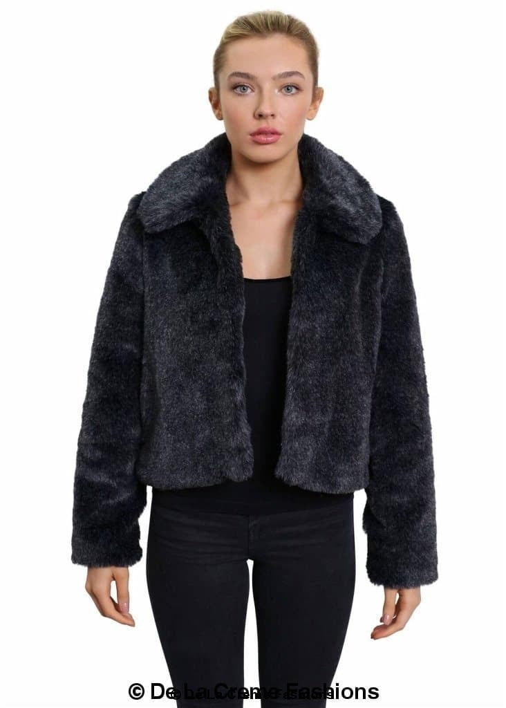 De La Creme Womens Faux Fur Cropped Aviator Bomber - My Store