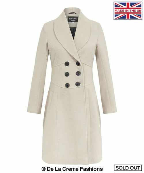 De La Creme - Womens Slim Fit Double Breasted Roll Collared Coat - My Store