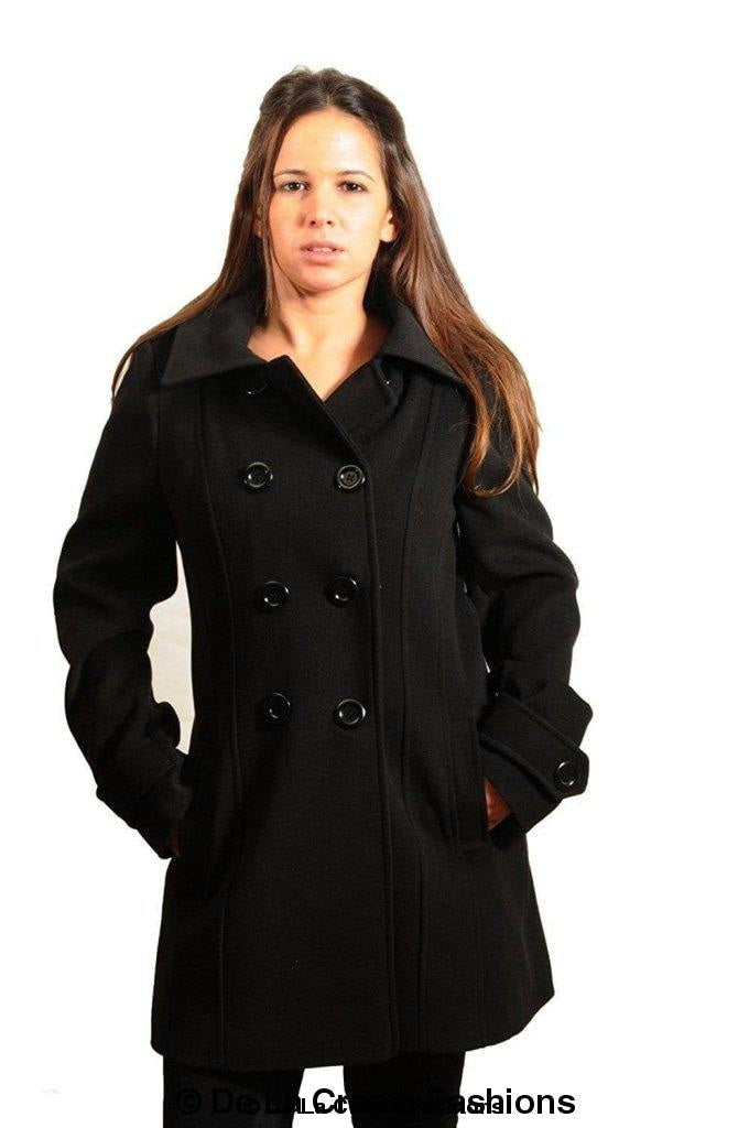 Womens Wool Feel Double Breasted Hooded Coat - My Store