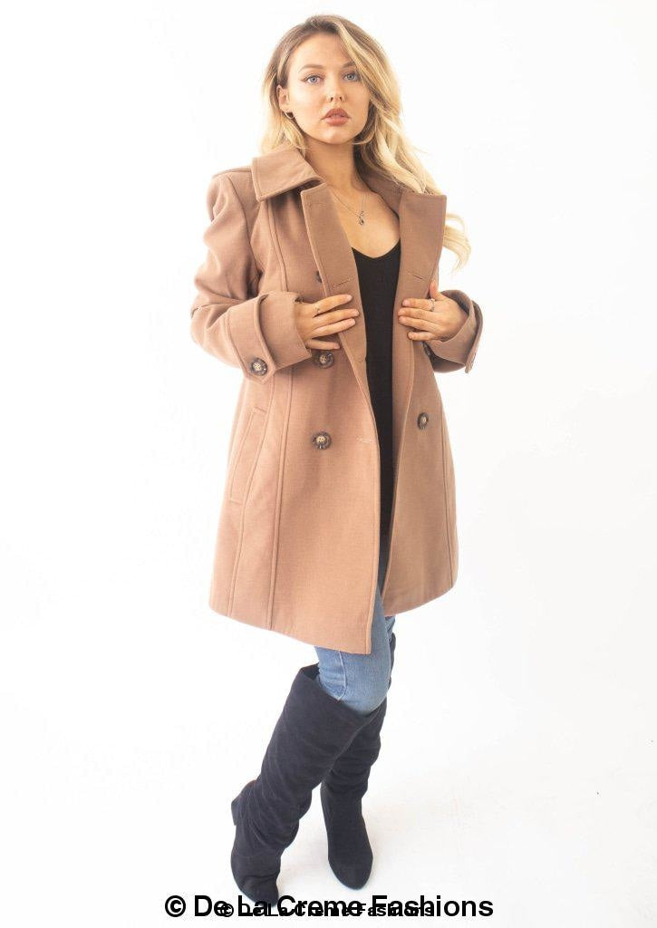 Womens Wool Feel Double Breasted Hooded Coat - My Store