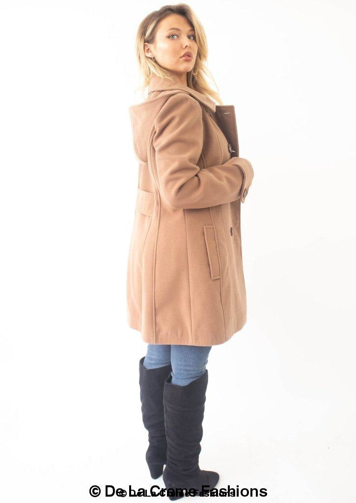 Womens Wool Feel Double Breasted Hooded Coat - My Store