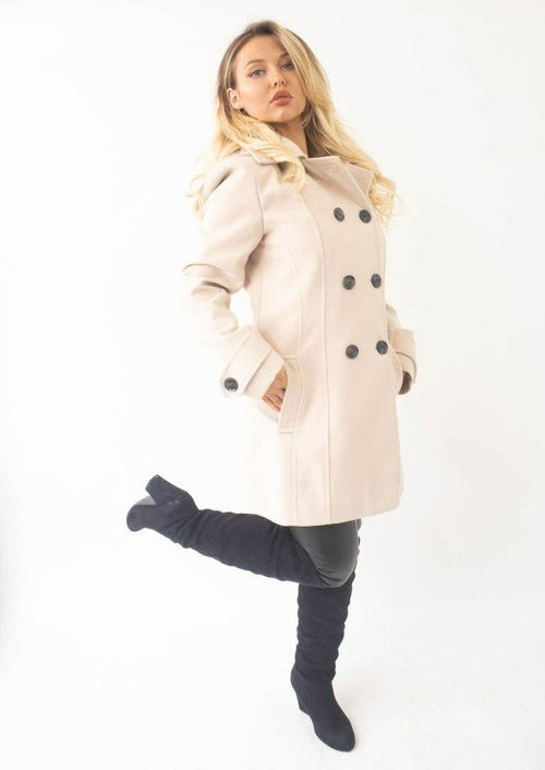 Womens Wool Feel Double Breasted Hooded Coat - My Store