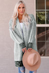 Gray Plaid Knitted Long Open Front Cardigan - My Store