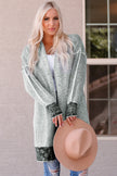 Gray Plaid Knitted Long Open Front Cardigan - My Store