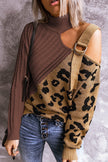 Women' s Fashion Brown Asymmetrical Buckle Sweater - My Store