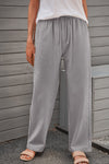 Women's Gray Drawstring Elastic Waist Pockets Long Straight Legs Pants - My Store