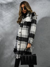 Plaid Collared Neck Long Sleeve Coat - My Store