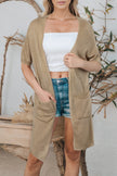 Khaki Dolman Half Sleeve Pocketed Long Cardigan - My Store