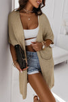 Khaki Dolman Half Sleeve Pocketed Long Cardigan - My Store