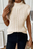 Oatmeal Cable Knit High Neck Sweater Vest - My Store