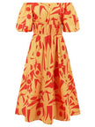 Printed Off-Shoulder Balloon Sleeve Dress - My Store