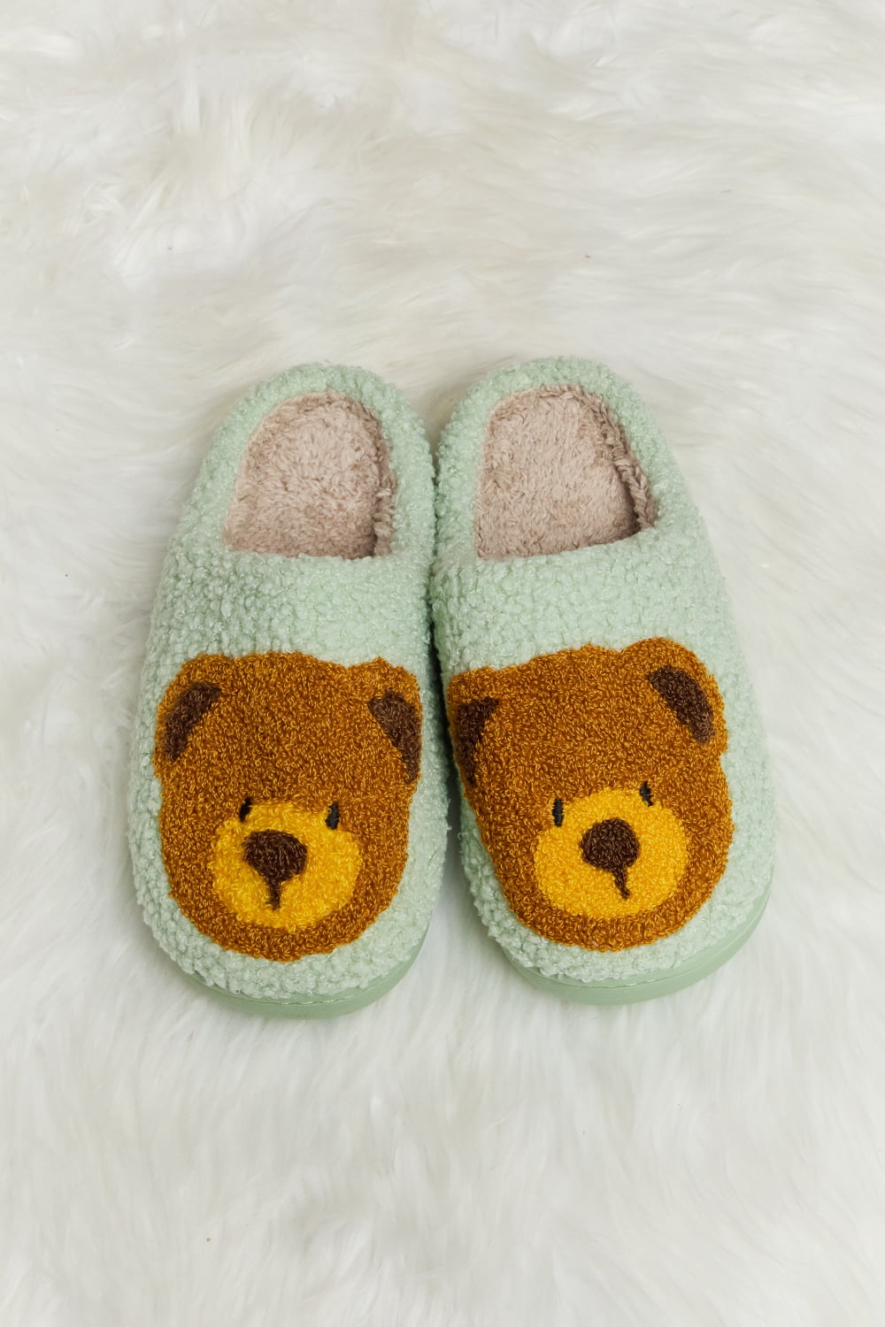 Melody Teddy Bear Print Plush Slide Slippers - My Store