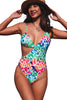 Multicolor Leopard Kiss Print Asymmetric Cutout One Piece Swimwear - My Store