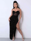 Sequin Spliced Mesh Adjustable Strap Dress - My Store