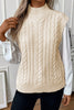 Oatmeal Cable Knit High Neck Sweater Vest - My Store