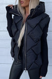 Black Quilted Zipper Front Hooded Vest Coat - My Store