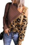 Women' s Fashion Brown Asymmetrical Buckle Sweater - My Store