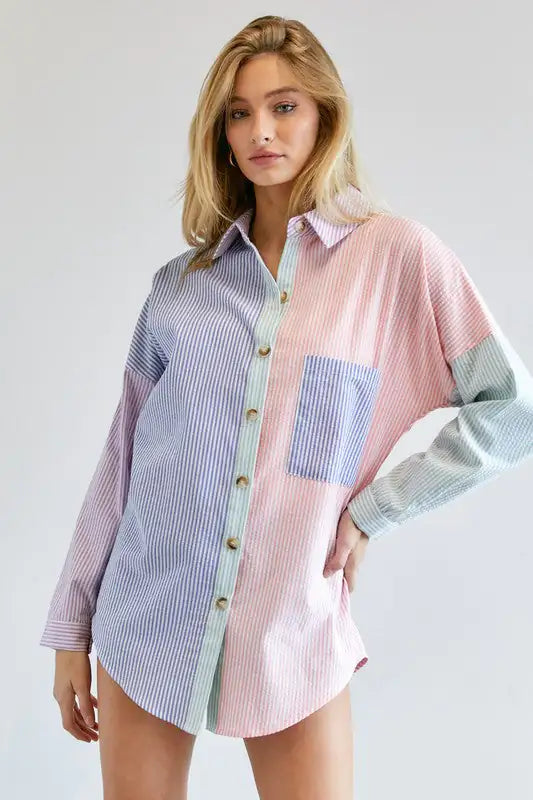 Multi Color Striped Button Down Shirt - My Store