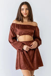 Chocolate Leopard Print Satin Off-The-Shoulder Open Front Mini Dress /1-2-2-1 - My Store