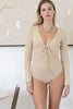 Beige Tie Scoop-Neck Long Sleeve Bodysuit - My Store