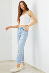 Light Blue Denim Cotton Ripped High Waist Jeans - My Store