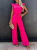 Ruffled Round Neck Cap Sleeve Jumpsuit - My Store