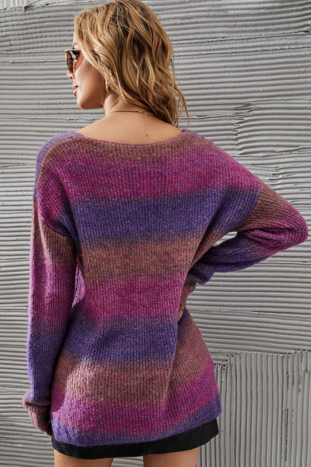 Multicolored Rib-Knit V-Neck Knit Pullover - My Store