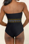 Black Geometric Trim High Waist Strapless One Piece Swimsuit - My Store