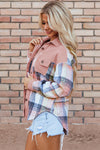 Cinnamon Plaid Corduroy Patchwork Chest Pocket Shacket - My Store