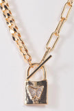 Gold Chunky Clip Padlock Pendant Rhinestone Butterfly Toggle Necklace - My Store