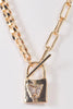 Gold Chunky Clip Padlock Pendant Rhinestone Butterfly Toggle Necklace - My Store