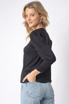 Black Shoulder Pad Puff Midi Sleeve Top - My Store