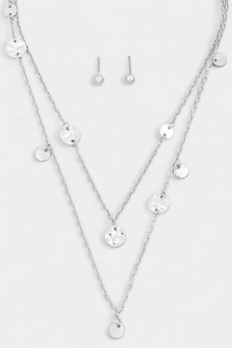 Layered Chain Coin Station Necklace Ball Earring Set - My Store