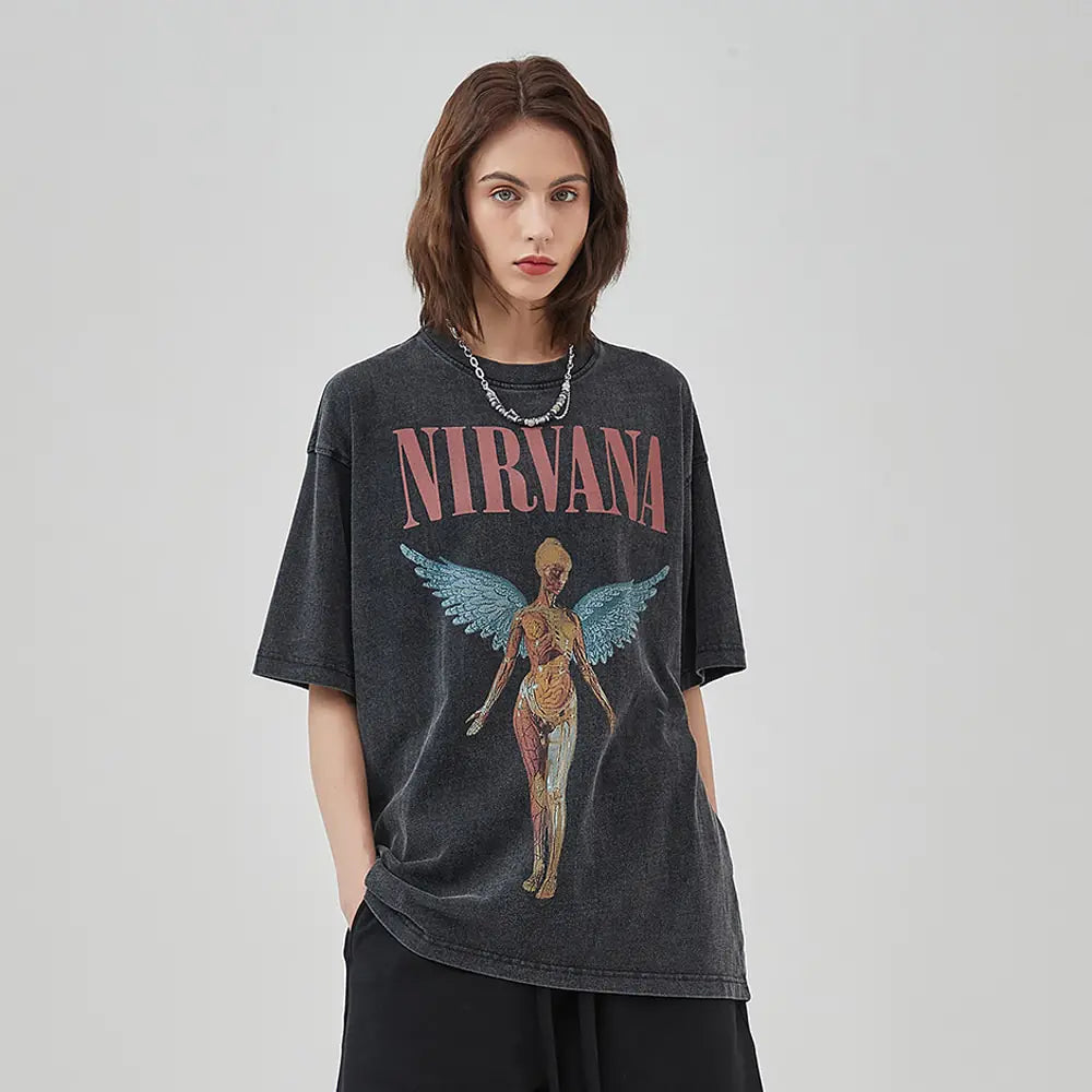 Vintage Angel Print Grunge Oversized Tshirts Men - My Store