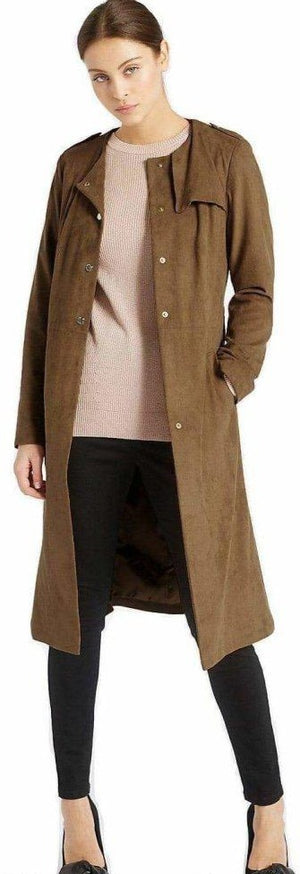 Ex Per Una - Womens Tan Brown Suedette Longline Duster Coat - My Store