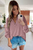 Women Pink Buttoned V Neck Cotton Loose Fit Top - My Store