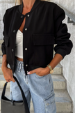 Black Big Pockets Baseball Collar Jacket - My Store