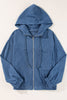 Real Teal Corduroy Drawstring Hooded Pocket Zip Up Jacket - My Store