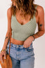 Gray Ribbed Spaghetti Strap Cropped Knitted Tank Top - My Store