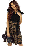 Black Flutter Sleeve Bodice Splicing Leopard Print Dress - My Store