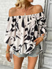 Printed Off-Shoulder Bell Sleeve Blouse - My Store