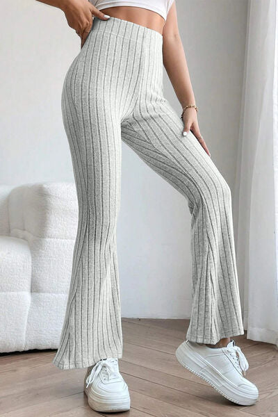 Basic Bae Full Size Ribbed High Waist Flare Pants - My Store