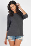 Charcoal Textured Crew Neck Midi Sleeve Knit Top