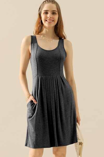 Doublju Full Size Round Neck Ruched Sleeveless Dress with Pockets - My Store