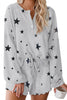 White Star Print Knit Long Sleeve Short Pajamas Set - My Store