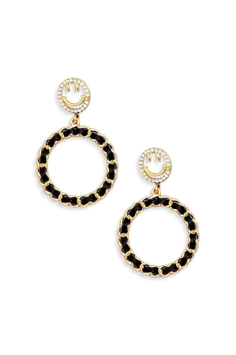 Hoop Smiley Face Circle Chain Drop Earrings - My Store